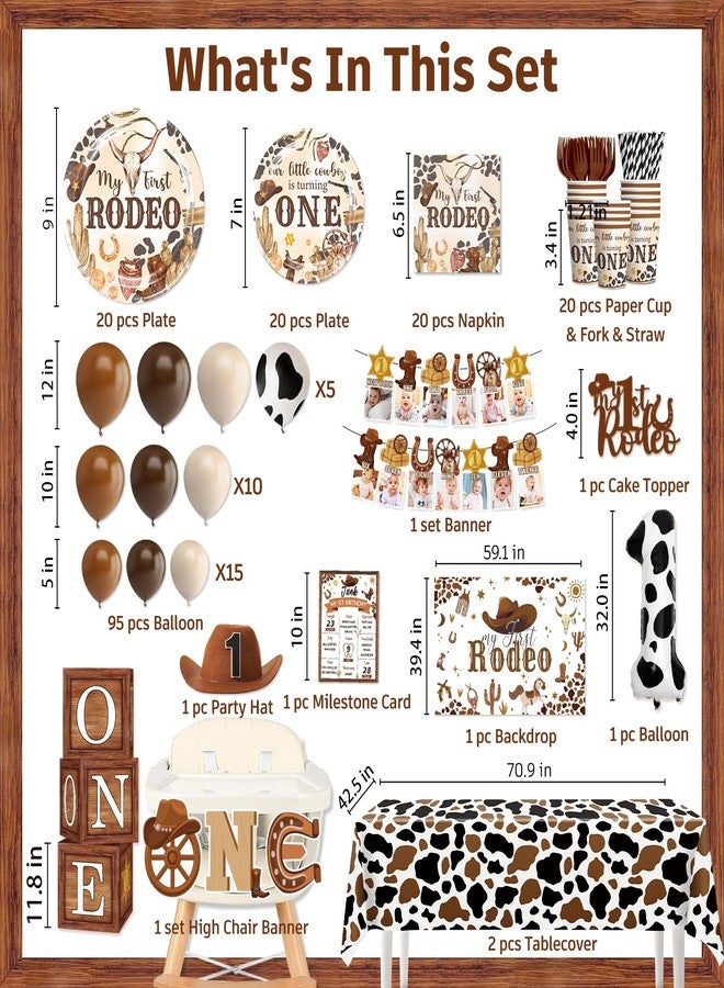 cocomigo 226PCS Western My First Rodeo Decorations Boy, All-in-1 Rodeo Theme Party Pack, with 20 Plates, Cowboy Mini Hat, Backdrop Tablecloth Balloon Arch for 1st birthday boy, Serves 20 Guests - Image 2