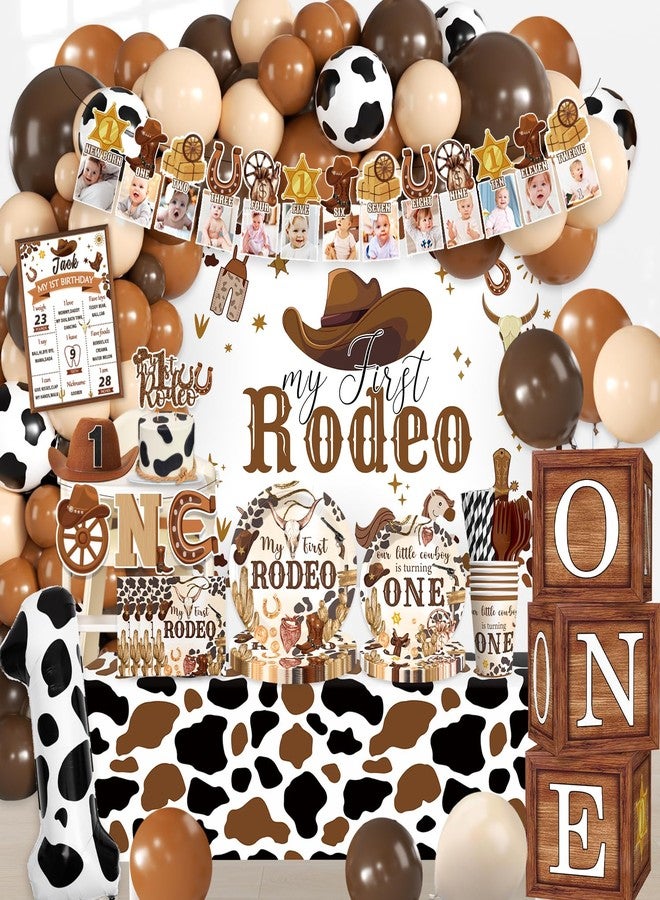 cocomigo 226PCS Western My First Rodeo Decorations Boy, All-in-1 Rodeo Theme Party Pack, with 20 Plates, Cowboy Mini Hat, Backdrop Tablecloth Balloon Arch for 1st birthday boy, Serves 20 Guests - Image 1