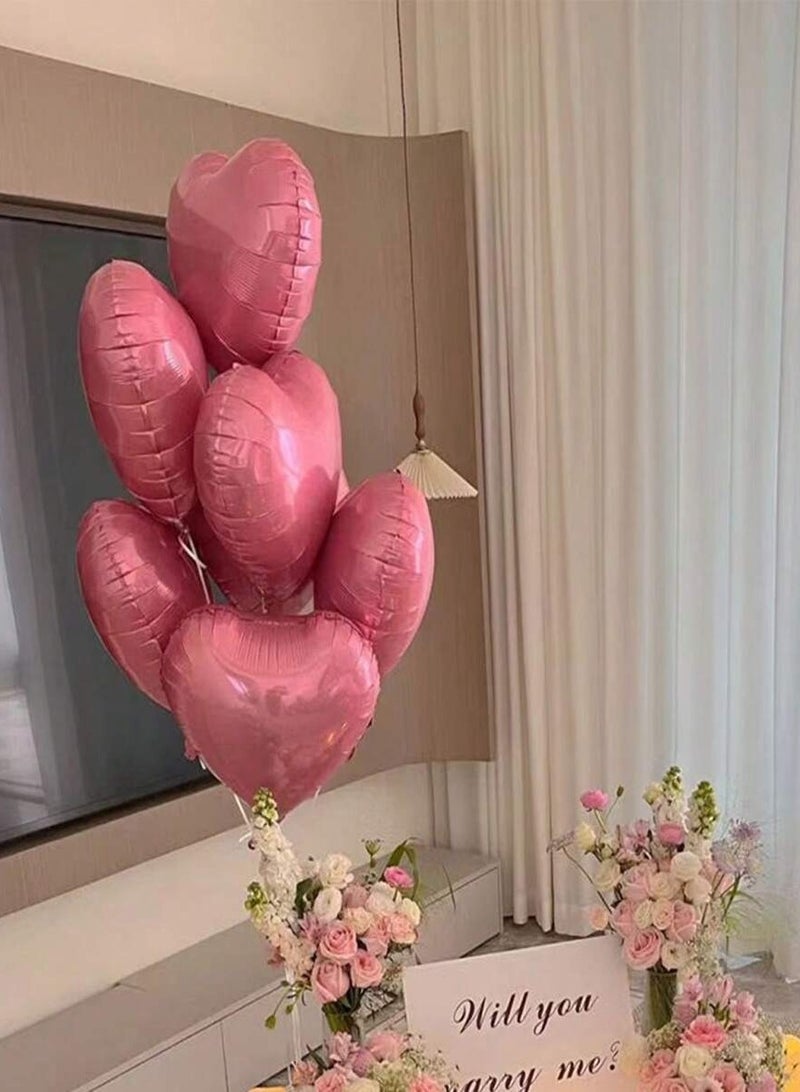 Aluminum party decoration balloons for birthdays, engagements, and weddings, featuring a heart design in pink and silver. A set of 10 pieces, each sized 18 inches.  - Image 2