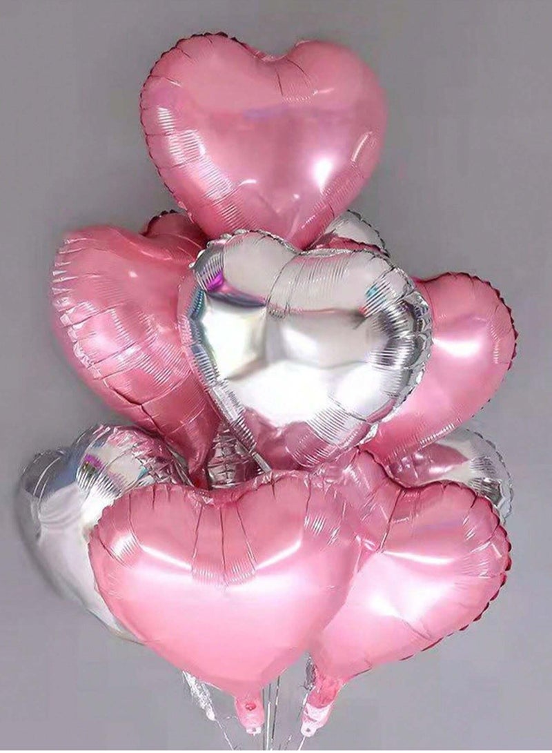 Aluminum party decoration balloons for birthdays, engagements, and weddings, featuring a heart design in pink and silver. A set of 10 pieces, each sized 18 inches.  - Image 3