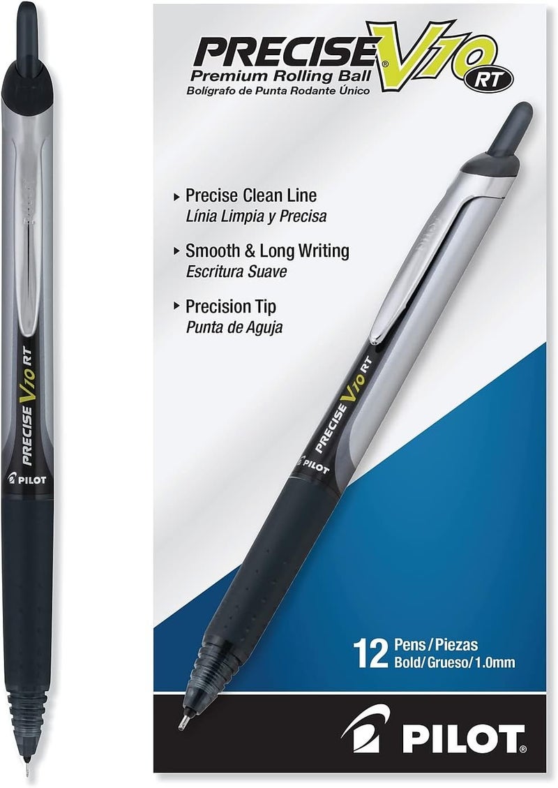 PILOT , Precise V10 RT Refillable & Retractable Rolling Ball Pens, Bold Point 1 mm, Blue, Pack of 12 - Image 3