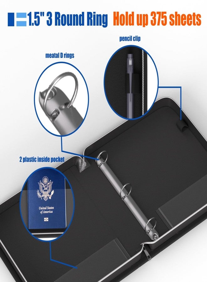 JHSafer Fireproof 1.5" 3 Ring Binder with Zipper, 2 Interior Pockets, 1 Pen Holder, Reflective Strip, Hold 375 Sheets of US Letter/A4 Size for Office/Home/School Provide 5 Pockets A4, 40 Pockets Album(Black) - Image 4
