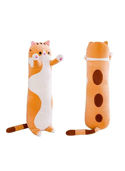 shangman shangman Lovely Plush Cat Doll Cute Cartoon Soft Stuffed Kitten Pillow Long Throw Sleeping Pillow Doll Toy Gift for Kids Girlfriend Multiple Size (Brown 110cm/43.3in)  - Image 2