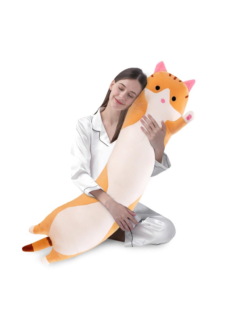 shangman shangman Lovely Plush Cat Doll Cute Cartoon Soft Stuffed Kitten Pillow Long Throw Sleeping Pillow Doll Toy Gift for Kids Girlfriend Multiple Size (Brown 110cm/43.3in)  - Image 1