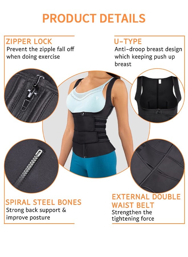 GROIC Waist Trainer for Women Waist Trainer Corset Vest Tummy Slimming Belly  Body Shaper, Double Belt Sauna Workout Trimmer Belts with Zipper and 9 Steel Bones  - Image 3
