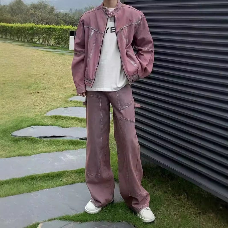 American Style Trendy Brand Retro Antique Denim Suit Men'S Casual Loose Jeans Jacket Two-Piece Set - Image 2