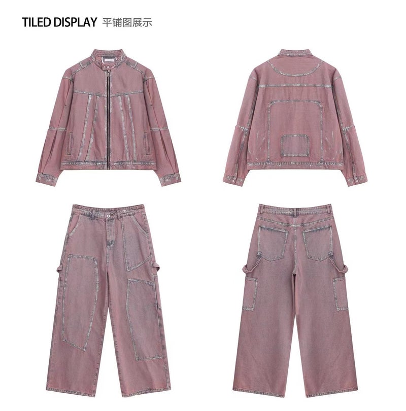 American Style Trendy Brand Retro Antique Denim Suit Men'S Casual Loose Jeans Jacket Two-Piece Set - Image 1