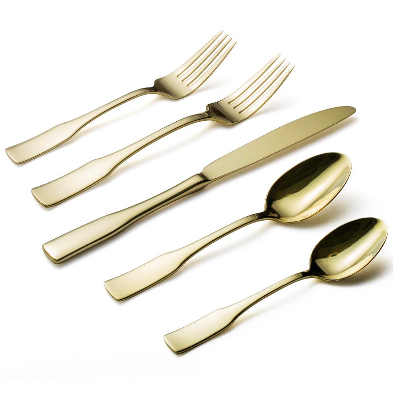 Alata Kate Champagne Gold Mirror 40-Piece Silverware Set,Service for 8,Stainless Steel Flatware Set,Mirror Cutlery Set,Dishwasher Safe - Image 1
