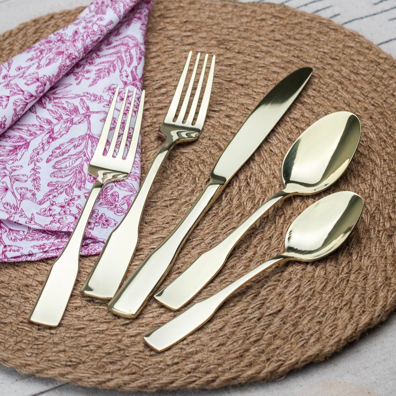 Alata Kate Champagne Gold Mirror 40-Piece Silverware Set,Service for 8,Stainless Steel Flatware Set,Mirror Cutlery Set,Dishwasher Safe - Image 2
