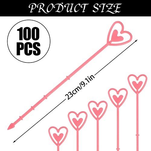 CCINEE 100Pcs Plastic Floral Pick Card Holders Pink Heart Shaped Flower Place Card Holders Clips for Floral Arrangement Bouquet Wedding Valentines Day Decoration 9 Inches - Image 3