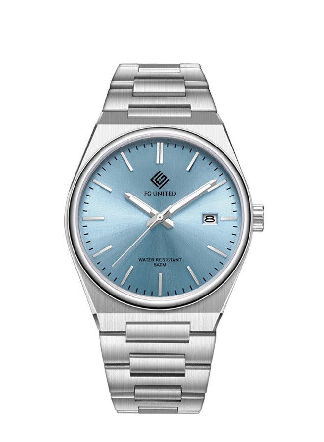 FG UNITED Mens Luxury Bling Quartz Sky Blue Dial watch 40mm - FG5001 - Image 1