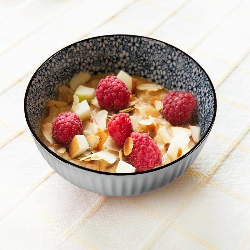 Houlu 6 in Small Japanese Bowls Set of 6 Versatile 30 oz Blue and White Porcelain Bowls for Soup Cereal Salad Desserts and Side Dishes  Floral Pattern - Image 3