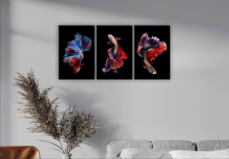 SAF paintings Set of 3 Fish Modern Art MDF Self Adhessive UV Textured Painting 27 Inch X 12 Inch(Each Painting Size 12 Inch X 9 Inch) PHC30256 - Image 2