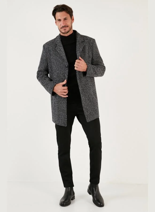 بوراتي معطف كشمير بقصة ضيقة رجالي من بوراتي بغطاء رأس قابل للفصل وتصميم مرقط