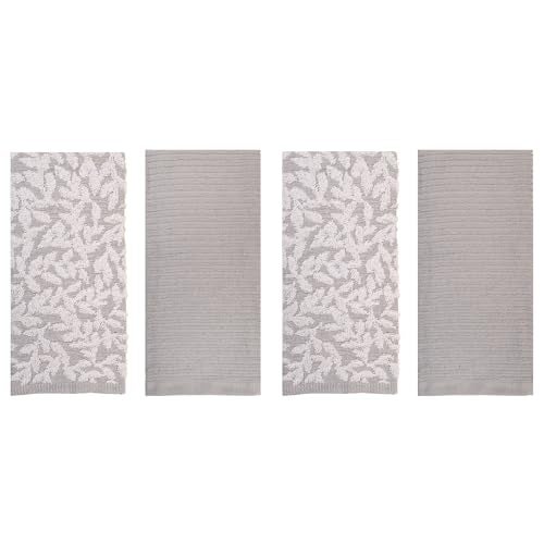 MosJos Kitchen Towels, Cotton Hand Towels, Grey and White Vine Ribbed Hand Drying Cloth Set of 4 Absorbent Hand Towels, 18 x 28 Kitchen Linens - Image 5