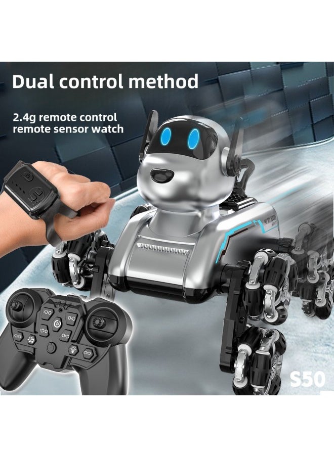 Mechanical Dog Eight-wheel Stunt Remote Control Toy Children Gesture Induction Climbing Deformation Electric Intelligent Robot Dog-Color:Eight-wheel Stunt Mechanical Dog (single Remote Control)-Specifications:Three-power Version (three Body Batteries)  - Image 2
