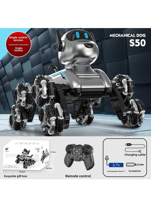 Mechanical Dog Eight-wheel Stunt Remote Control Toy Children Gesture Induction Climbing Deformation Electric Intelligent Robot Dog-Color:Eight-wheel Stunt Mechanical Dog (single Remote Control)-Specifications:Three-power Version (three Body Batteries)