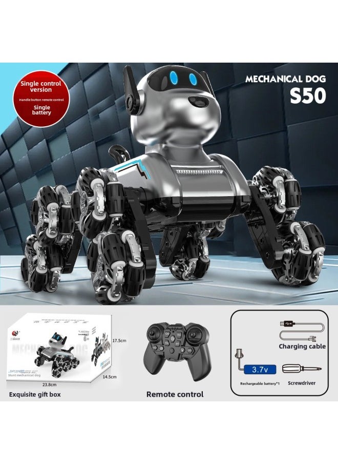 Mechanical Dog Eight-wheel Stunt Remote Control Toy Children Gesture Induction Climbing Deformation Electric Intelligent Robot Dog-Color:Eight-wheel Stunt Mechanical Dog (single Remote Control)-Specifications:Three-power Version (three Body Batteries)  - Image 1
