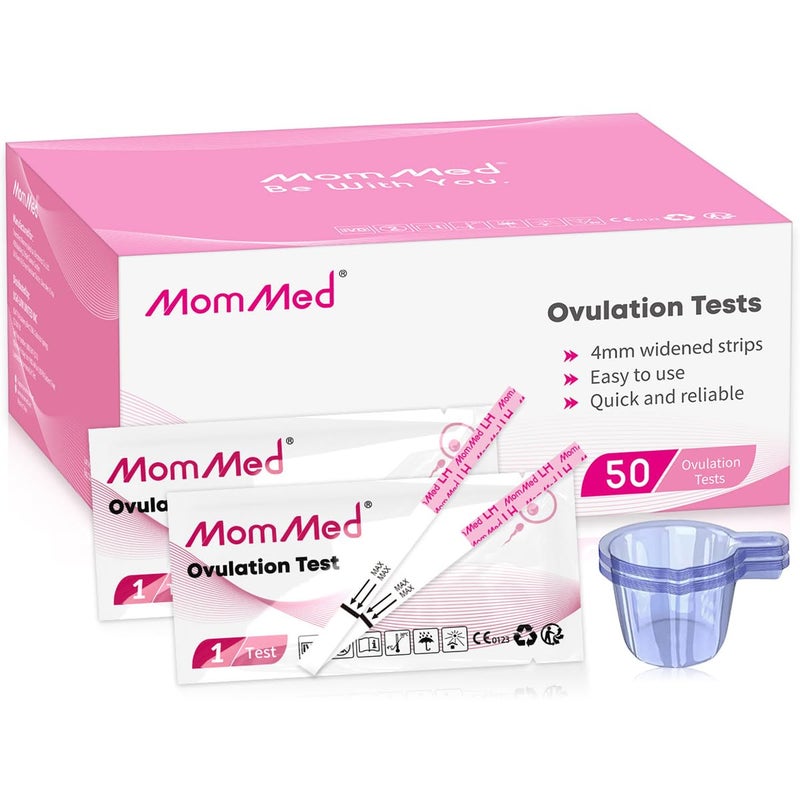 MomMed Ovulation Test Strips 50 LH Ovulation Predictor Kit with 50 Collection Cups Accurately Track Ovulation Test High Sensitivity Result for Women Home Testing