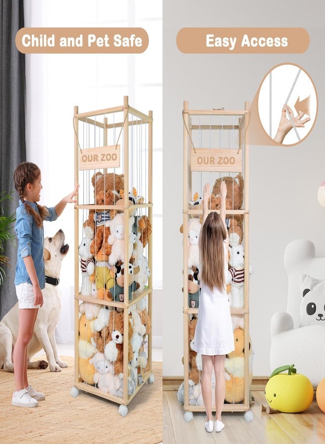 BENCHRY Stuffed Animal Storage, Wooden Cute Zoo Toy Holder with Brake Wheels, Space Save Toy Organizer, Large Capacity Stuffed Animal Holder, Perfect for Nursery Playroom Kidroom Bedroom-54 Inch - Image 4
