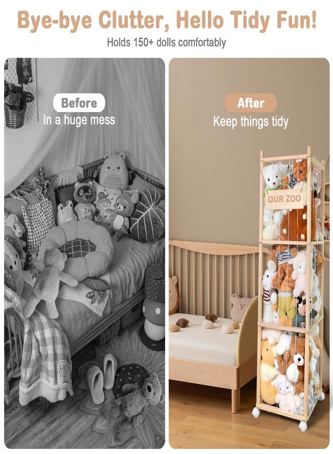 BENCHRY Stuffed Animal Storage, Wooden Cute Zoo Toy Holder with Brake Wheels, Space Save Toy Organizer, Large Capacity Stuffed Animal Holder, Perfect for Nursery Playroom Kidroom Bedroom-54 Inch - Image 5
