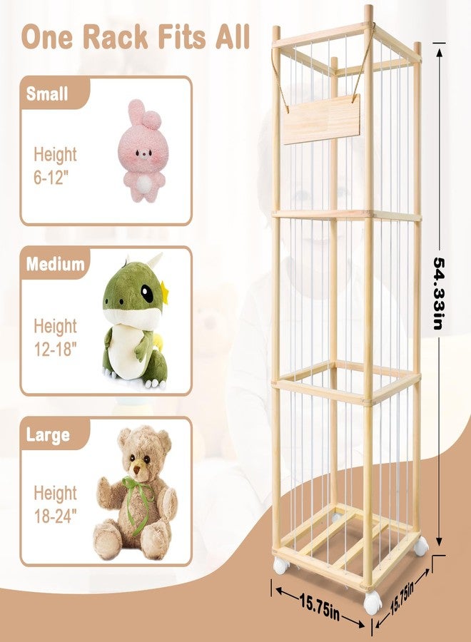 BENCHRY Stuffed Animal Storage, Wooden Cute Zoo Toy Holder with Brake Wheels, Space Save Toy Organizer, Large Capacity Stuffed Animal Holder, Perfect for Nursery Playroom Kidroom Bedroom-54 Inch - Image 2