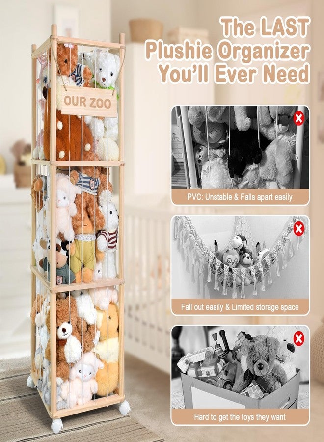 BENCHRY Stuffed Animal Storage, Wooden Cute Zoo Toy Holder with Brake Wheels, Space Save Toy Organizer, Large Capacity Stuffed Animal Holder, Perfect for Nursery Playroom Kidroom Bedroom-54 Inch - Image 3