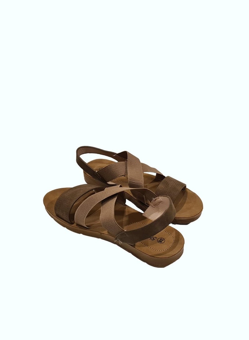 Ladies beige Flat Sandal with straps Open Toe, Casual, Soft  - Image 2