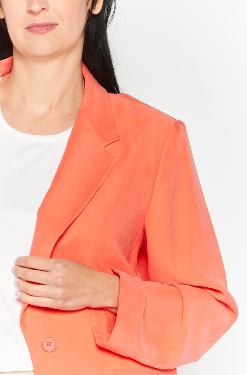 DKNY Women Regular Fit Solid Semi-Formal Blazer, Coral - Image 3