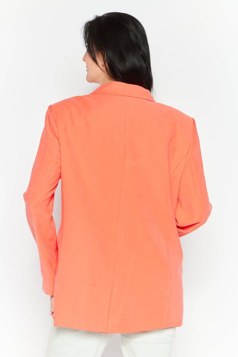 DKNY Women Regular Fit Solid Semi-Formal Blazer, Coral - Image 4