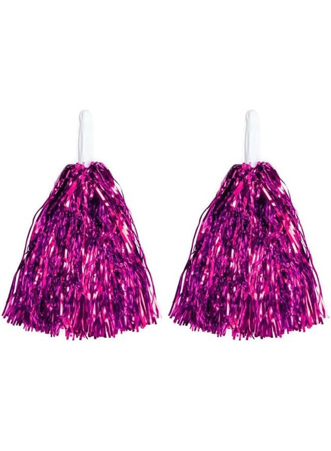 Goldedge Metallic Foil Plastic Cheerleading Pom Poms with Baton Handle for Stage Performance 2-Pieces Set, Pink  - Image 1