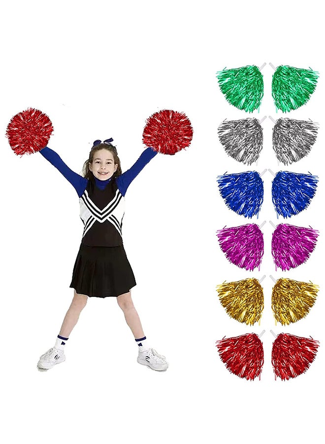 Goldedge Metallic Foil Plastic Cheerleading Pom Poms with Baton Handle for Stage Performance 2-Pieces Set, Pink  - Image 2