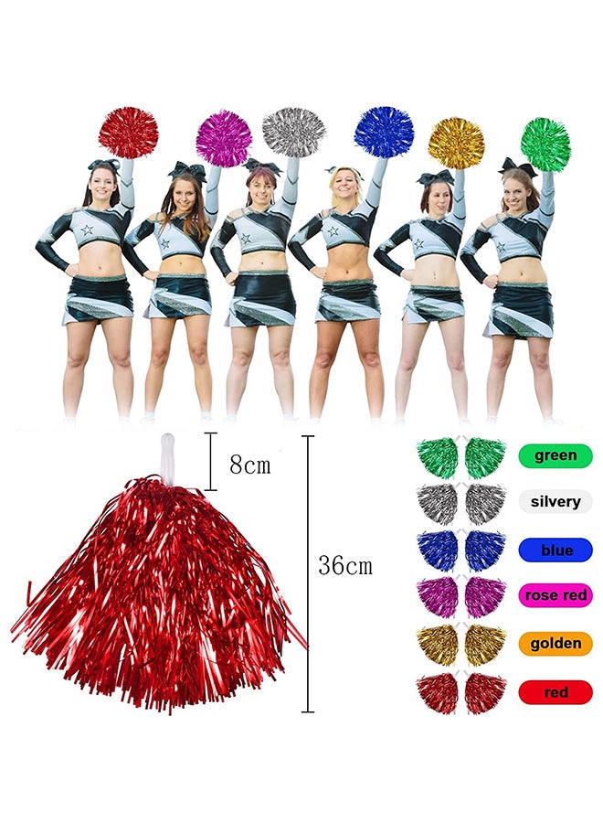 Goldedge Metallic Foil Plastic Cheerleading Pom Poms with Baton Handle for Stage Performance 2-Pieces Set, Pink  - Image 3