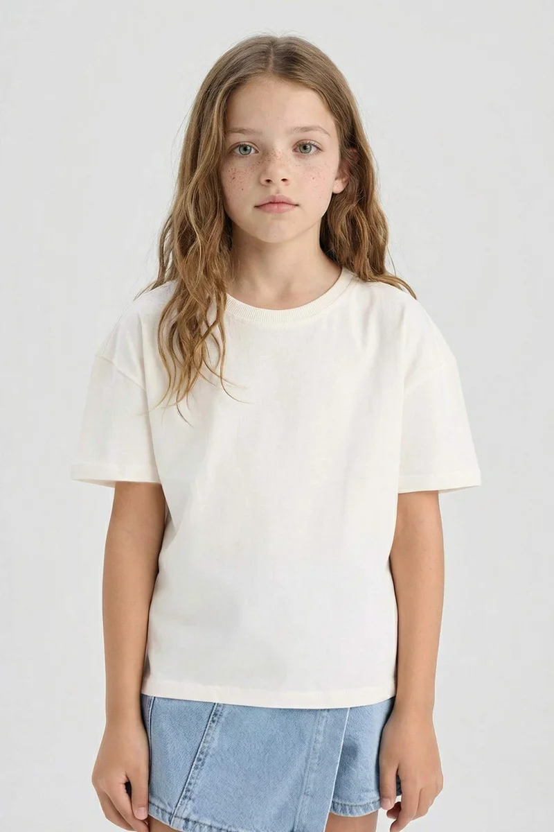 ديفاكتو Girl Relax Fit Crew Neck Anime Printed 2 Piece T-Shirt