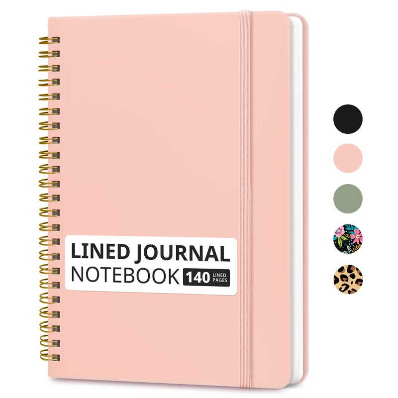 Taja Lined Spiral Journal Notebook for Women & Men, 140 Pages, College Ruled Hardcover Notebook for Work & Note Taking, Journals for Writing, A5(6"x8") - Pink - Image 1