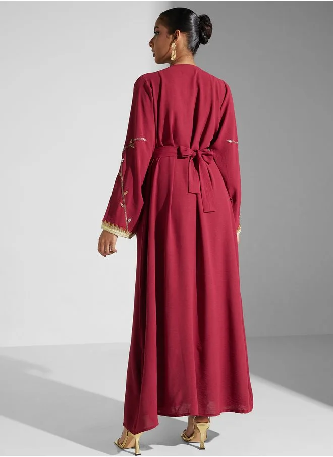 hayas closet Lace Detail Belted Dress