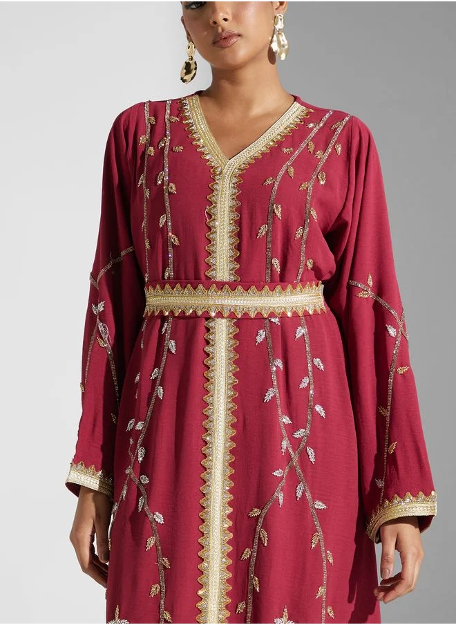 hayas closet Lace Detail Belted Dress