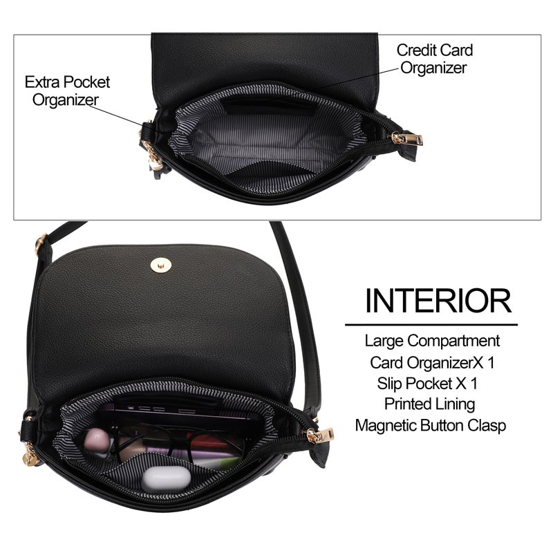 EVVE Small Crossbody Bag for Women Trendy Flap Saddle Purses with Tassel and Adjustable Shoulder Strap - Black - Image 4