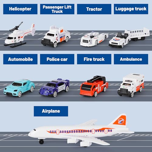 deAO Airplane Toys for Kids with Trucks, Helicopter,Planes, Signs,Fire Trucks Race Cars and Airport Playmat,Great Military Toys Gift for 3 4 5 6 Boys Girls Kids - Image 3