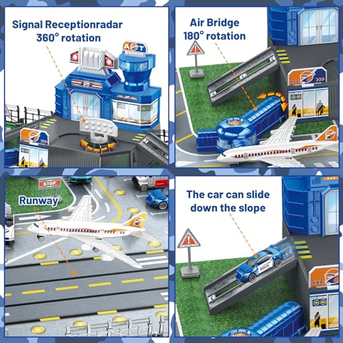 deAO Airplane Toys for Kids with Trucks, Helicopter,Planes, Signs,Fire Trucks Race Cars and Airport Playmat,Great Military Toys Gift for 3 4 5 6 Boys Girls Kids - Image 5