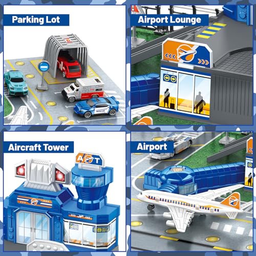 deAO Airplane Toys for Kids with Trucks, Helicopter,Planes, Signs,Fire Trucks Race Cars and Airport Playmat,Great Military Toys Gift for 3 4 5 6 Boys Girls Kids - Image 4