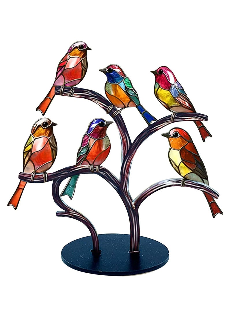 CMGTYYD Stained Glass Birds Ornament, 6 Birds Imitation Glass Art Tabletop Decor, Metal Vivid Craft Desktop Ornaments for Home Office, Retro Acrylic  - Image 1