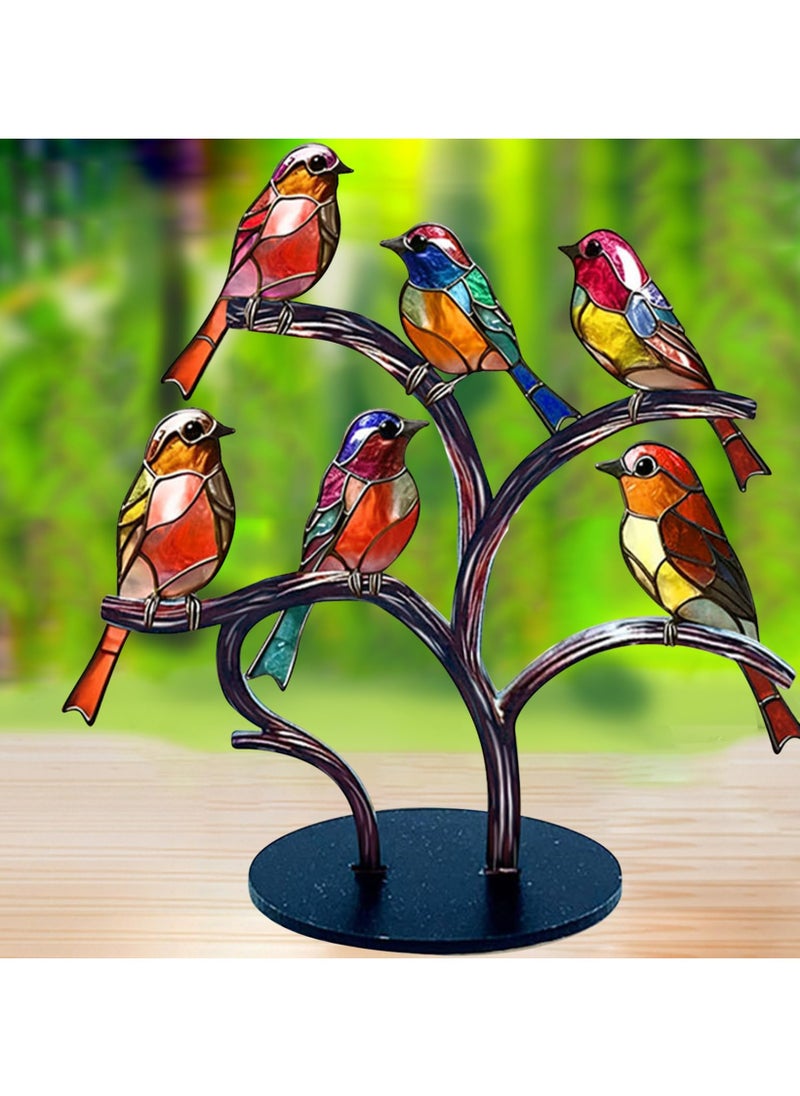 CMGTYYD Stained Glass Birds Ornament, 6 Birds Imitation Glass Art Tabletop Decor, Metal Vivid Craft Desktop Ornaments for Home Office, Retro Acrylic  - Image 4