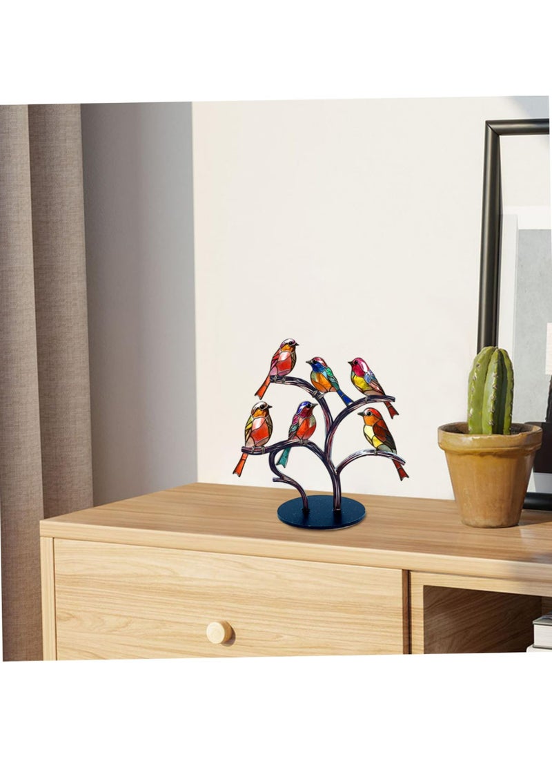 CMGTYYD Stained Glass Birds Ornament, 6 Birds Imitation Glass Art Tabletop Decor, Metal Vivid Craft Desktop Ornaments for Home Office, Retro Acrylic  - Image 5