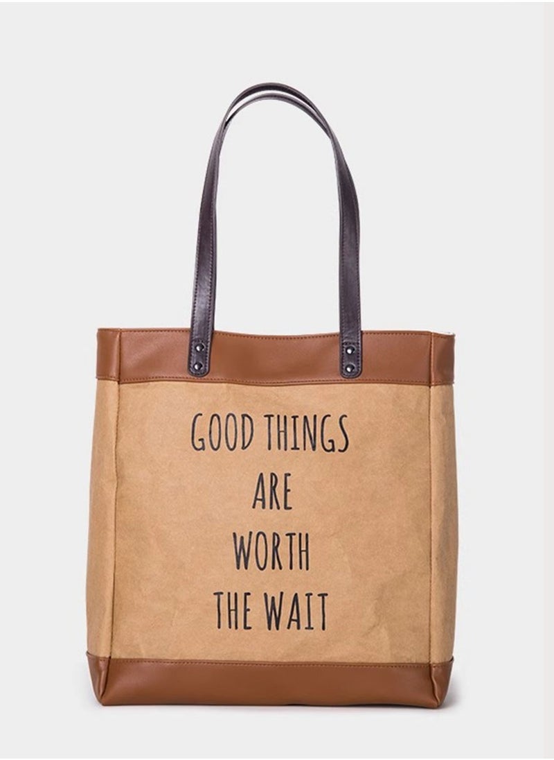 JML - Original niche shoulder kraft paper tote bag large capacity female college students class commuting handbag - Image 1