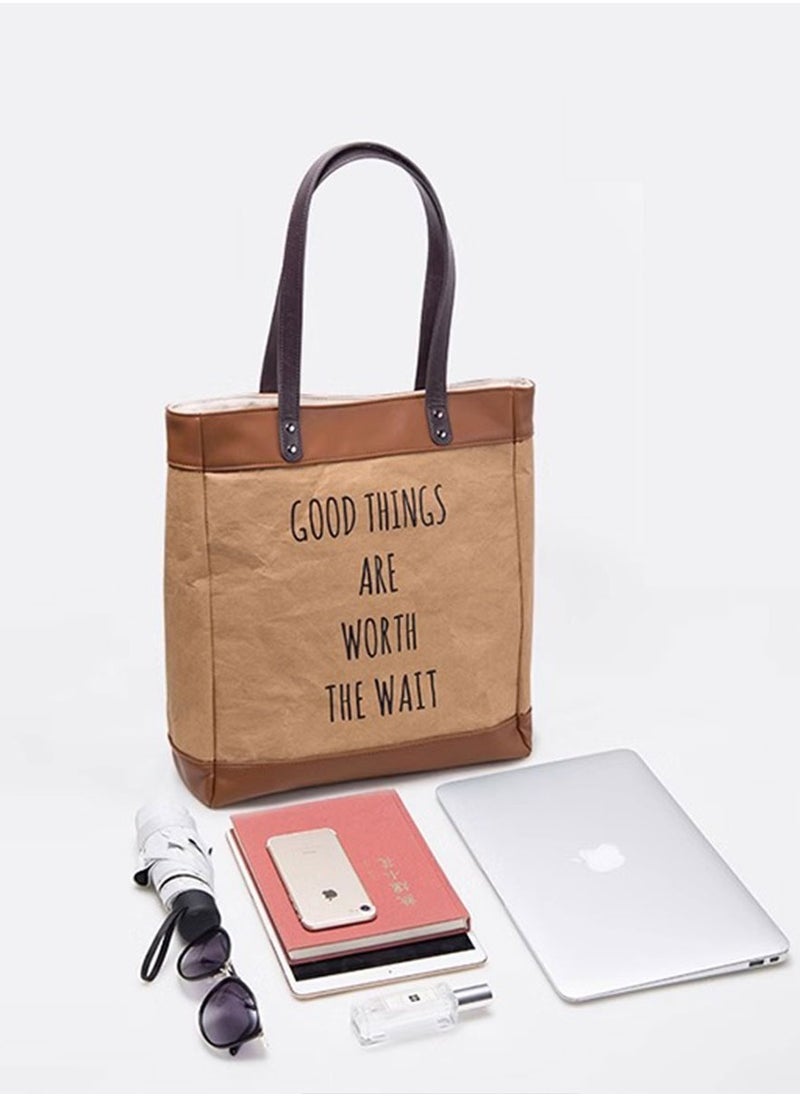 JML - Original niche shoulder kraft paper tote bag large capacity female college students class commuting handbag - Image 1