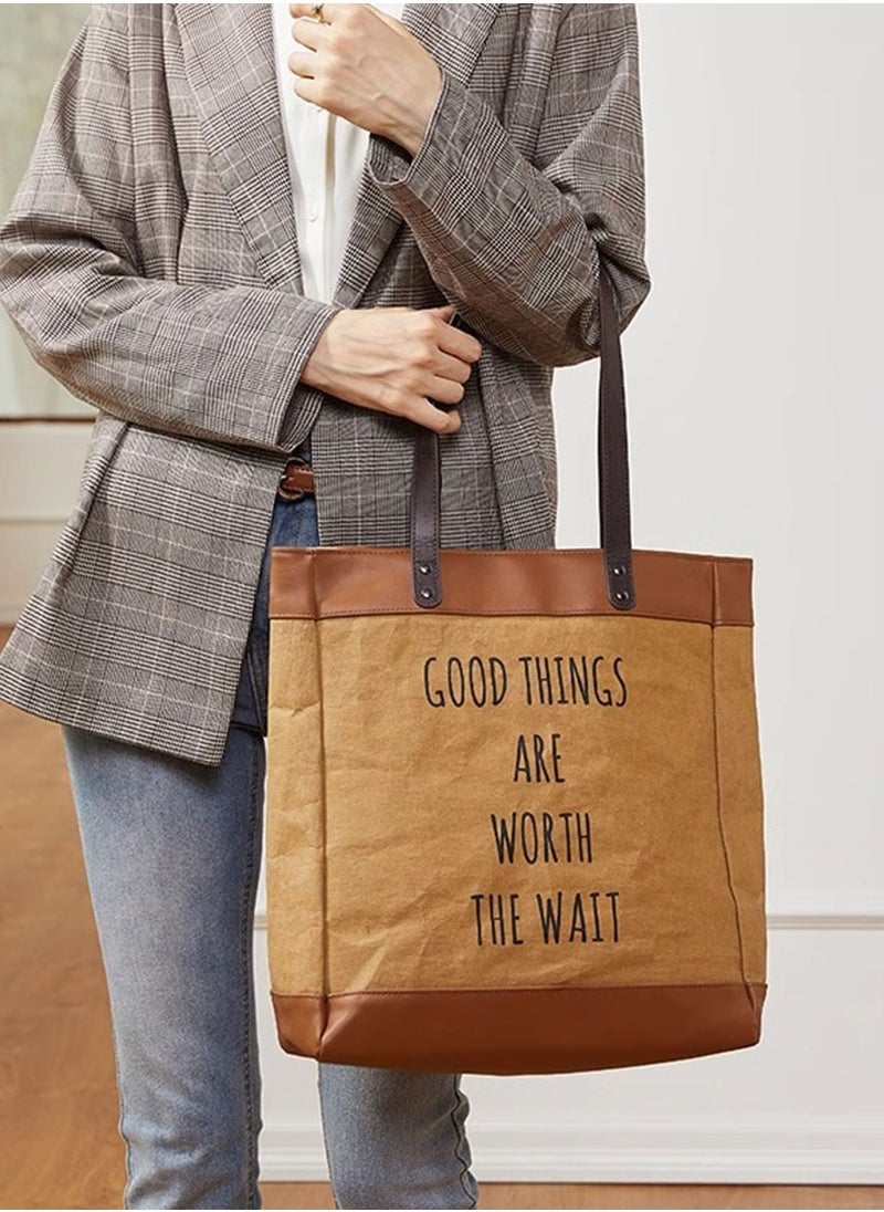 JML - Original niche shoulder kraft paper tote bag large capacity female college students class commuting handbag - Image 1