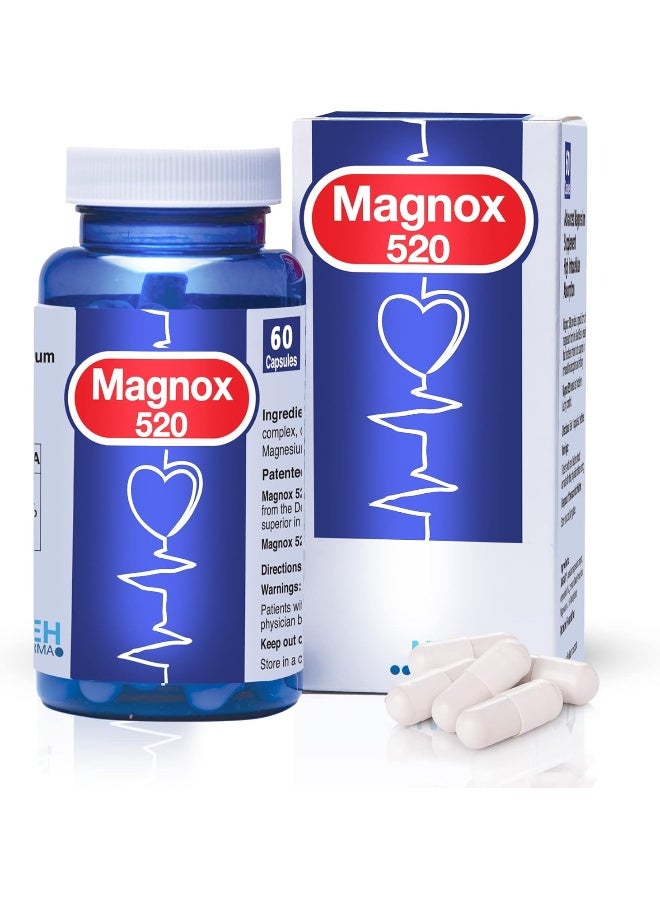 MAGNOX 520 Magnesium Supplement Kosher, Vegan & Gluten Free Magnesium Supplements For Men & Women High Absorption Magnesium For Sleep & Muscle Pain Relief, 1 Dose A Day 60 Magnesium Caps, 520Mg - Image 1