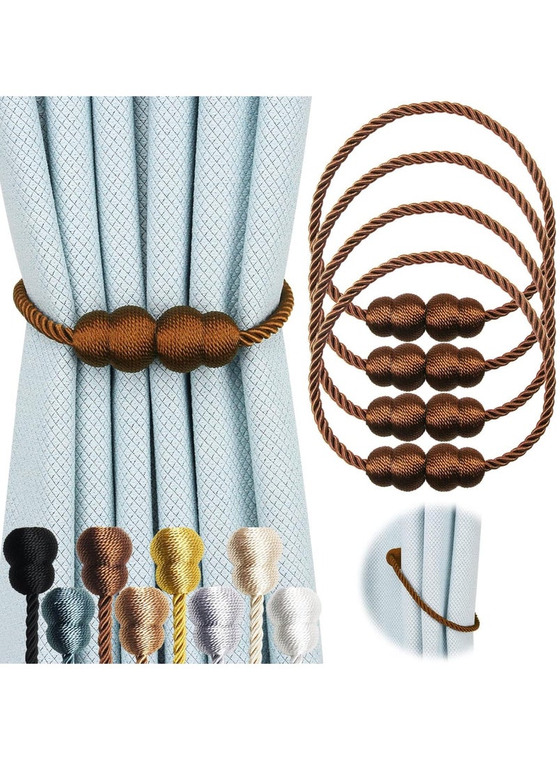 jaexest Magnetic Curtain Tiebacks – 4 Pack Rope Decorative Curtain Tie Backs – Elegant Drape Holders for Indoor & Outdoor Window Treatment – Coffee Brown - Image 1