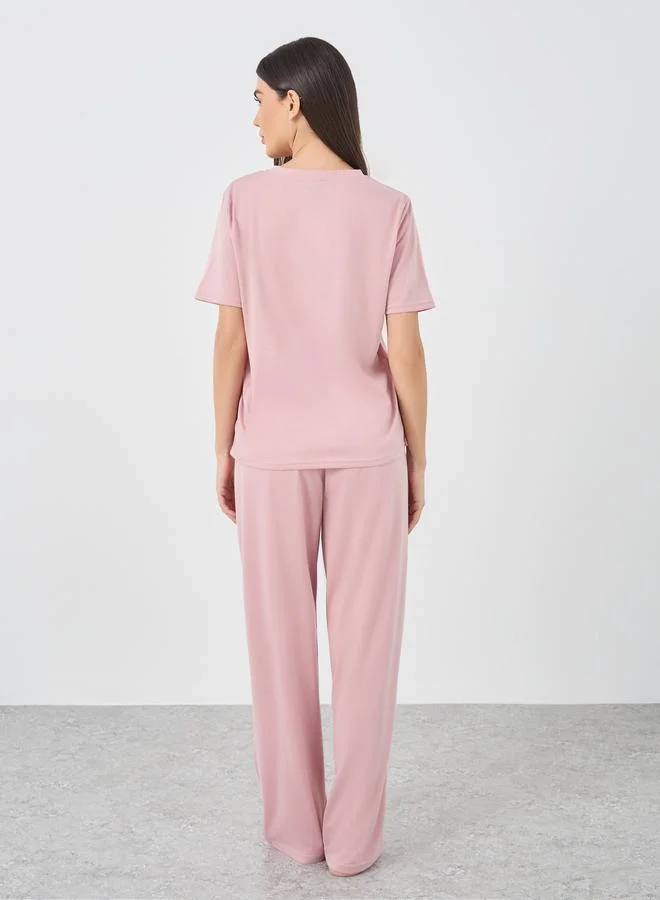 Styli Styli Textured Mesh Insert Short Sleeve Top